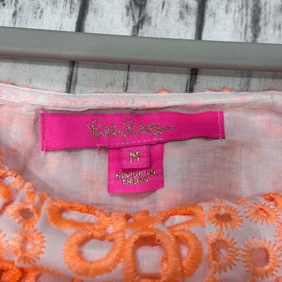 Lilly Pulitzer Kerrigan Elbow Sleeve Top Fun Flower Eyelet - Picture 5 of 7